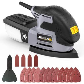 JELLAS Electric Detail Sander, 220W Compact Sander Machine for Wood, 13,000 RPM Sanders with Dust Collection, 16PCS Sandpapers, Finger Sanding Attachment and Sanding Pad Included, MS220T in Kuwait