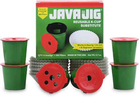 كوب JavaJig القابل لإعادة الاستخدام (6 JavaJigs؛ 180 فلتر) 2.0 متوافق - كوب K القابل لإعادة الملء الخاص بنا من أجل Keurig يستخدم الضغط لتحضير كوب قهوة لذيذ وصحي وفعال من حيث التكلفة وصديق للبيئة مصنوع في الولايات المتحدة الأمريكية in Saudi Arabia