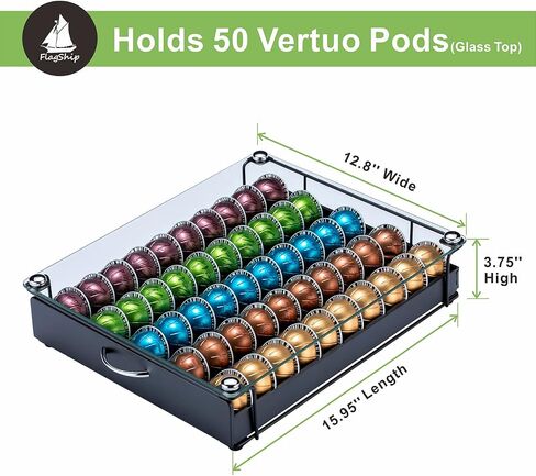 FlagShip Coffee Pod Drawer,50 Large Vertuo Pods Capacity,Black Metal in Saudi Arabia