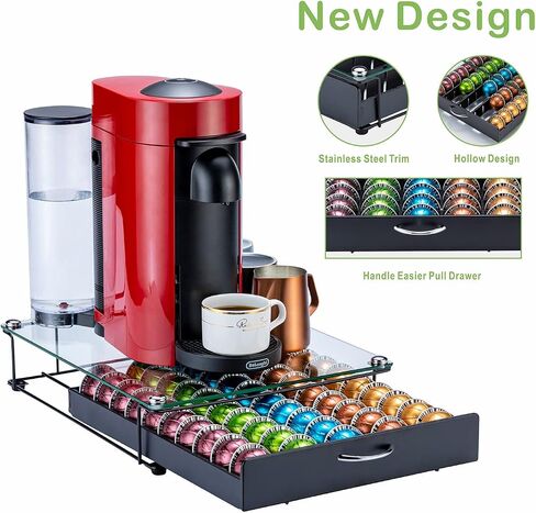 FlagShip Coffee Pod Drawer,50 Large Vertuo Pods Capacity,Black Metal in Saudi Arabia