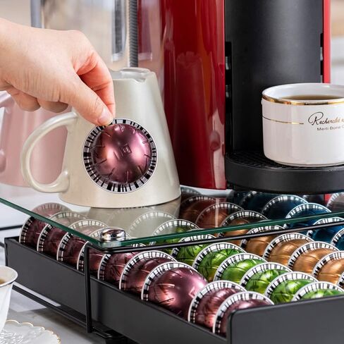 FlagShip Coffee Pod Drawer,50 Large Vertuo Pods Capacity,Black Metal in Saudi Arabia