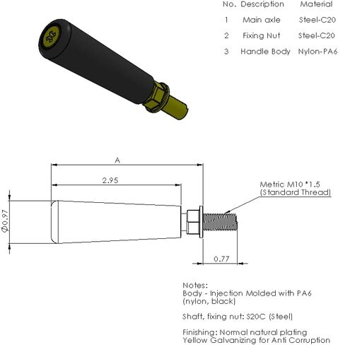DONGYANG Ind. Co.، عجلة يدوية بمقبض دوار مع جذع ذكر M10 * P1.5-100mm لجميع الآلات تقريبًا. مع صامولة التثبيت المتضمنة in Kuwait