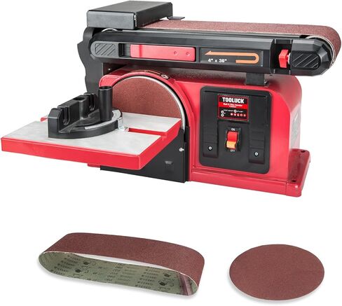 مجموعة ماكينة صنفرة قرص الحزام KITLUCK، ماكينة صنفرة حزام المقعد 5.2A مع حزام 4 بوصة × 36 بوصة وقرص 6 بوصة، مع قطعتين من ورق الصنفرة القابل للاستبدال، وقاعدة فولاذية، وأداة صنفرة قرص الحزام على سطح الطاولة لأعمال النجارة والأعمال المعدنية in Kuwait