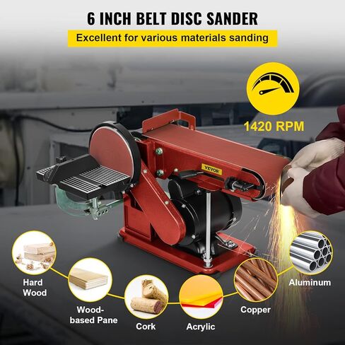 VEVOR Belt Sander, 4 x 36in. Belt Sander and 6in. Disc Sander Combo, 375W Benchtop Belt Disc Sander with Built-In Dust Collection, Powerful Bench Sander for Woodworking in Kuwait