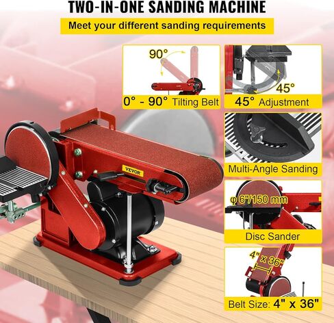 VEVOR Belt Sander, 4 x 36in. Belt Sander and 6in. Disc Sander Combo, 375W Benchtop Belt Disc Sander with Built-In Dust Collection, Powerful Bench Sander for Woodworking in Kuwait