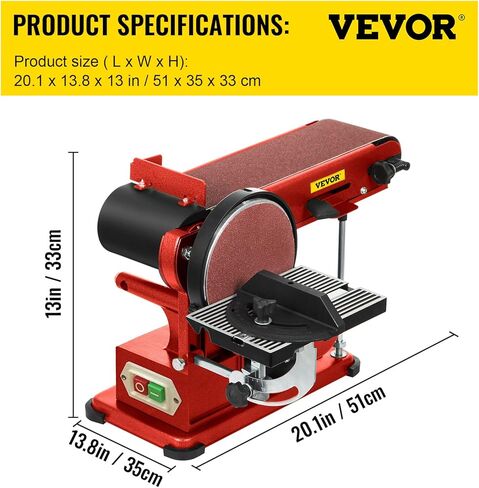 VEVOR Belt Sander, 4 x 36in. Belt Sander and 6in. Disc Sander Combo, 375W Benchtop Belt Disc Sander with Built-In Dust Collection, Powerful Bench Sander for Woodworking in Kuwait