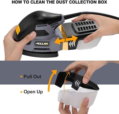 JELLAS Electric Detail Sander, 220W Compact Sander Machine for Wood, 13,000 RPM Sanders with Dust Collection, 16PCS Sandpapers, Finger Sanding Attachment and Sanding Pad Included, MS220T in Kuwait