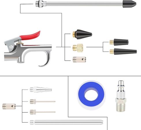 WYNNsky Air blow Gun Kit, 2PCS Air Flow Extensions, 4PCS Nozzle Tip, 13PCS Air Compressor Accessories Kit in Saudi Arabia
