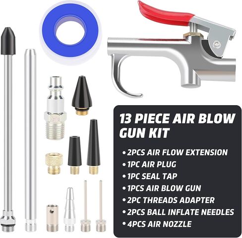 WYNNsky Air blow Gun Kit, 2PCS Air Flow Extensions, 4PCS Nozzle Tip, 13PCS Air Compressor Accessories Kit in Saudi Arabia