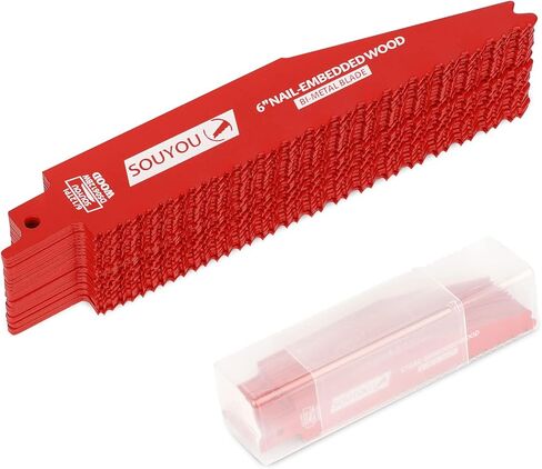 25 Pack 6 in 14/18 TPI Bi-Metal Reciprocating Saw Blades with Organizer Carbide Alloy Steel for Automobile Dismantling Metal Steel Cutting Non-Stick Coated for Less Heat for 1/16-5/16 Medium Metals in Saudi Arabia