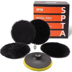 Wool Buffing Polishing Pad, SPTA 3 Inch (75mm) Lambwool Wool Buffing polishing Pads With Pad Clean Tool, 6 Pcs Kit with Hook & Loop 5/8"-11 Thread Drill Adapter for Car Polishing and Buffing QA0798SET in Saudi Arabia