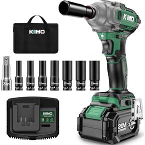 KIMO Impact Wrench 1/2 Inch, Cordless Impact Wrench Kit w/Premium Brake Stop, 7 Sockets, 1/2 Impact Gun, Brushless High Torque Impact Driver with 350 ft-lbs (475N.m) & 3000 RPM and Battery & Charger in Kuwait
