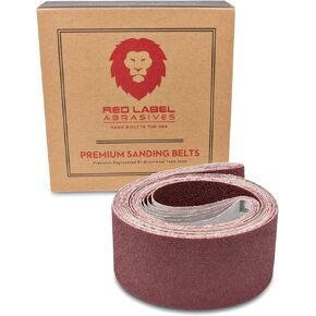 Red Label Abrasives 2 X 42 Inch Flexible Aluminum Oxide Premium Quality Multipurpose Sanding Belts 60, 80, 120, 220, 320, 400 Grit, 6 Pack Assortment
