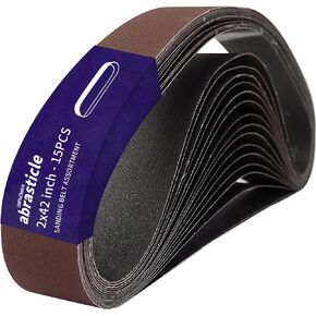 15 Pcs 2 x 42 Inch Assorted Aluminum Oxide Sanding Belt - 80/120/150/240/400 Grit in Saudi Arabia
