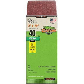 Gator 3" x 18" Red Resin Aluminum Oxide Sanding Belts, 40 Grit, 5 Pack