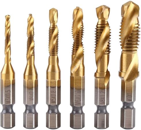 6pcs Metric Thread Tap Tool Set,M3-M10 Coated HSS Drill and Tap Bits 1/4" Hex Shank Screw Taps Tool Set in Saudi Arabia