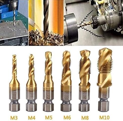 6pcs Metric Thread Tap Tool Set,M3-M10 Coated HSS Drill and Tap Bits 1/4" Hex Shank Screw Taps Tool Set in Saudi Arabia