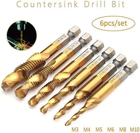 6pcs Metric Thread Tap Tool Set,M3-M10 Coated HSS Drill and Tap Bits 1/4" Hex Shank Screw Taps Tool Set in Saudi Arabia