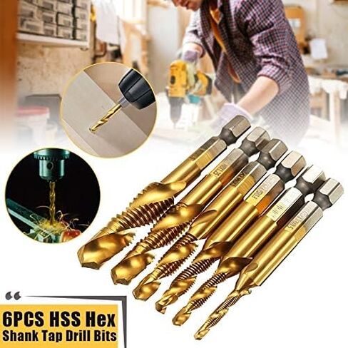 6pcs Metric Thread Tap Tool Set,M3-M10 Coated HSS Drill and Tap Bits 1/4" Hex Shank Screw Taps Tool Set in Saudi Arabia