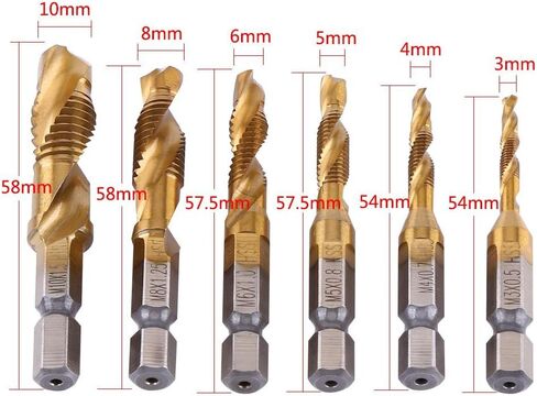 6pcs Metric Thread Tap Tool Set,M3-M10 Coated HSS Drill and Tap Bits 1/4" Hex Shank Screw Taps Tool Set in Saudi Arabia