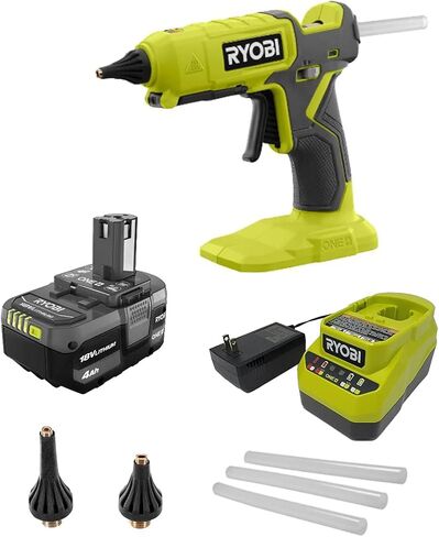 RYOBI Ryobi Glue Gun Kit P307 ONE+ 18V Cordless Dual Temperature with 4.0 Ah Lithium-Ion Battery + Charger + Bonus Nozzles p307-kit in Saudi Arabia