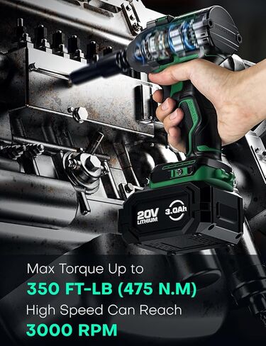 KIMO Impact Wrench 1/2 Inch, Cordless Impact Wrench Kit w/Premium Brake Stop, 7 Sockets, 1/2 Impact Gun, Brushless High Torque Impact Driver with 350 ft-lbs (475N.m) & 3000 RPM and Battery & Charger in Kuwait