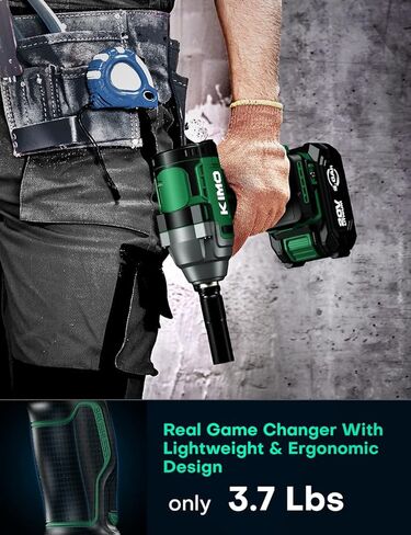 KIMO Impact Wrench 1/2 Inch, Cordless Impact Wrench Kit w/Premium Brake Stop, 7 Sockets, 1/2 Impact Gun, Brushless High Torque Impact Driver with 350 ft-lbs (475N.m) & 3000 RPM and Battery & Charger in Kuwait