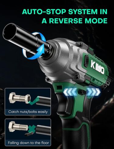 KIMO Impact Wrench 1/2 Inch, Cordless Impact Wrench Kit w/Premium Brake Stop, 7 Sockets, 1/2 Impact Gun, Brushless High Torque Impact Driver with 350 ft-lbs (475N.m) & 3000 RPM and Battery & Charger in Kuwait