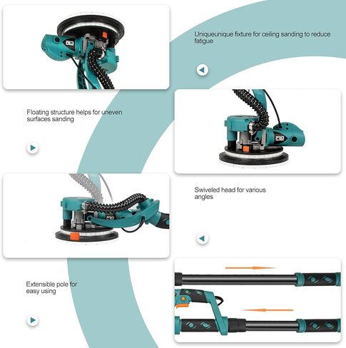 ماكينة صنفرة الحوائط الجافة، ماكينة تلميع الجدران الكهربائية المحمولة Prostormer بقدرة 800 واط مع ضوء LED، نظام تجميع الغبار الأوتوماتيكي، 13 قطعة من ورق الصنفرة وحقيبة جمع الغبار in Kuwait