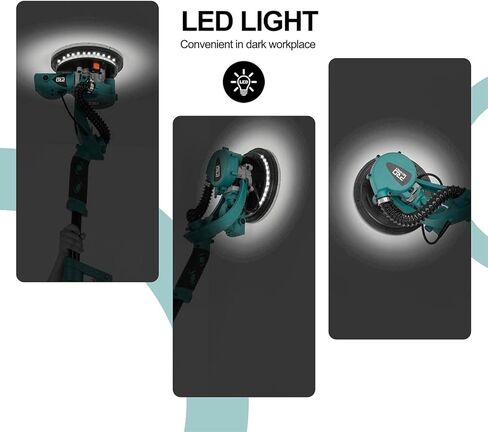 ماكينة صنفرة الحوائط الجافة، ماكينة تلميع الجدران الكهربائية المحمولة Prostormer بقدرة 800 واط مع ضوء LED، نظام تجميع الغبار الأوتوماتيكي، 13 قطعة من ورق الصنفرة وحقيبة جمع الغبار in Kuwait