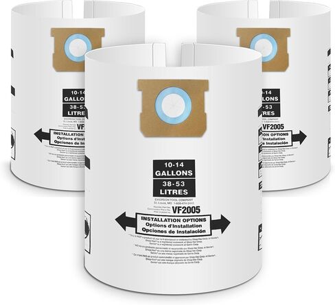 3 أكياس فلتر مكنسة كهربائية متوافقة مع أكياس Shop Vac سعة 10-14 جالون، تناسب النوع F 90662 9066200 9066233، النوع I 90672 9067200 9067233، VF2005، CMXZVBE3877 وCMXZVBE38768 in Kuwait
