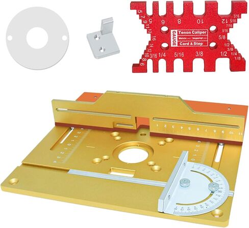 4PCS Router Table Insert Plate with Miter Gauge, Aluminium Alloy Wood Router Flip Plate for Woodworking, Wood Milling Flip Board for Wood Router Trimmer in Kuwait