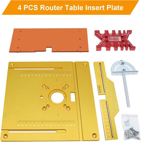 4PCS Router Table Insert Plate with Miter Gauge, Aluminium Alloy Wood Router Flip Plate for Woodworking, Wood Milling Flip Board for Wood Router Trimmer in Kuwait