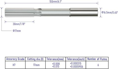 Chucking Reamer 6mm, H7 HSS Cobalt M35, Lathe Machine Reamer | Metric, 6 Straight Flutes, Round Straight Shank Milling Cutting Tool, for Stainless Steel Alloy Copper Metal in Saudi Arabia
