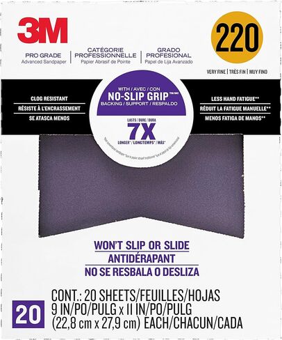 3M Advanced Sandpaper, 20 Sheets, 220 Grit, 3M Pro Grade Precision, Features No-Slip Grip Backing, 9-in x 11-in, For Sanding Wood, Drywall, or Metal, Can be Used on Wet or Dry Surfaces (26220CP-P-G) | with NO-SLIP GRIP Durable Backing helps reduce hand fa in Saudi Arabia