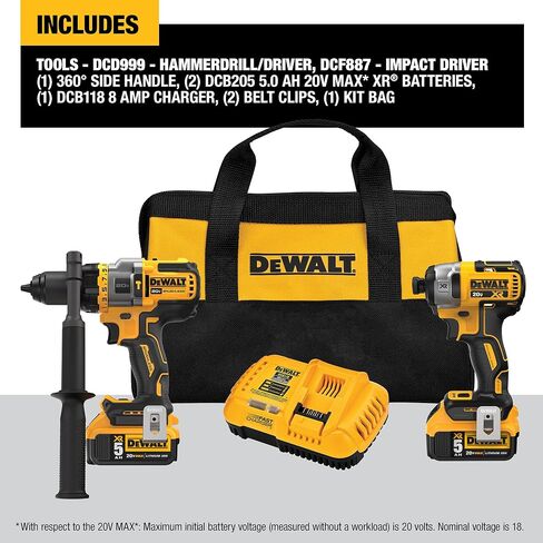 DEWALT FLEXVOLT ADVANTAGE 20V MAX* Combo Kit with Hammer Drill & Impact Driver, 5.0-Ah, 2-Tool (DCK2100P2) in Saudi Arabia