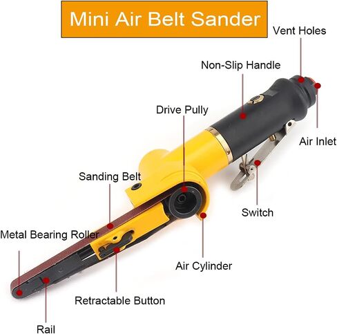 NUODUN 38 Pneumatic Sander Air Belt Sander Set With 14Pcs Belts,Include Grit 6080120,14 Air Inlet Mini Air Belt Grinder Air Tool For Aluminium, Iron, Steel Metal Polishing in Saudi Arabia