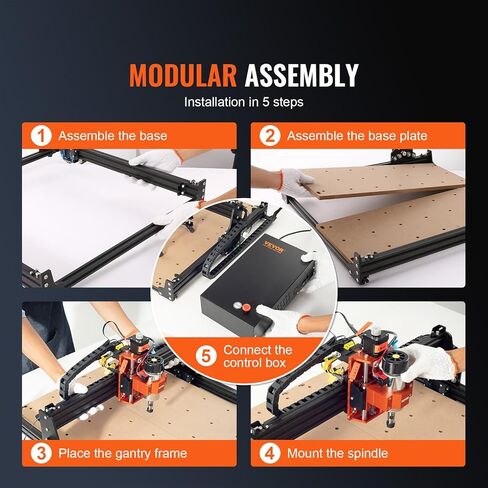آلة التوجيه VEVOR CNC، 300 وات، 3 محاور GRBL للتحكم في نقش الخشب ونحت مجموعة أدوات الطحن، 400 × 400 × 75 مم / 15.7 × 15.7 × 2.95 في منطقة العمل 1200 دورة في الدقيقة للخشب الأكريليك MDF PVC الرغوة البلاستيكية in Kuwait