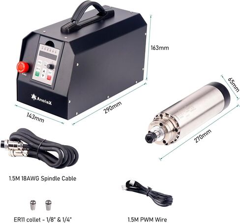 مجموعات محرك المغزل CNC 110 فولت 1.5 كيلو وات، مغزل VFD مبرد بالهواء AnoleX Φ65 مم مع أطواق ER11 لآلة التوجيه CNC in Kuwait