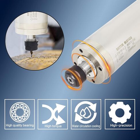 RATTMMOTOR 2.2KW محرك المغزل 110 فولت، محرك المغزل المبرد بالماء باستخدام الحاسب الآلي 80 مم، 24000 دورة في الدقيقة محرك المغزل عالي السرعة ER20 كوليت 15 أمبير 400 هرتز لآلة التوجيه باستخدام الحاسب الآلي، آلة طحن النقش باستخدام الحاسب الآلي in Kuwait