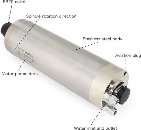 RATTMMOTOR 2.2KW محرك المغزل 110 فولت، محرك المغزل المبرد بالماء باستخدام الحاسب الآلي 80 مم، 24000 دورة في الدقيقة محرك المغزل عالي السرعة ER20 كوليت 15 أمبير 400 هرتز لآلة التوجيه باستخدام الحاسب الآلي، آلة طحن النقش باستخدام الحاسب الآلي in Kuwait