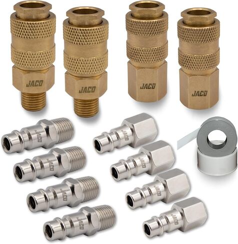 تركيبات خرطوم الهواء سريعة التوصيل من JACO Hi-Flo - 1/4 بوصة NPT | مجموعة المكونات والتوصيل عالية التدفق ، النوع V (مجموعة من 12) in Saudi Arabia