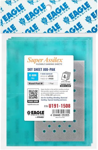 Super Assilex Flexible Sanding Sheets Job-PAK, Assorted K600-K1200, U191-150A, 6 Sheets + 1 M Hand Pad for Half Sheets in Saudi Arabia
