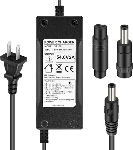 SOLEILLUNE 54.6V 2A شاحن بطارية محول التيار الكهربائي لحزمة بطارية ليثيوم أيون 48V 50V 52V 13S مع 3 مقابس (5.5 × 2.1 مم / 5.5 × 2.5 مم قابس DC دائري / GX12 3 أطراف مضمنة أنثى) in Kuwait