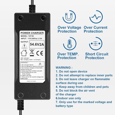 SOLEILLUNE 54.6V 2A شاحن بطارية محول التيار الكهربائي لحزمة بطارية ليثيوم أيون 48V 50V 52V 13S مع 3 مقابس (5.5 × 2.1 مم / 5.5 × 2.5 مم قابس DC دائري / GX12 3 أطراف مضمنة أنثى) in Kuwait