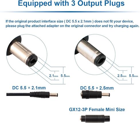 SOLEILLUNE 54.6V 2A شاحن بطارية محول التيار الكهربائي لحزمة بطارية ليثيوم أيون 48V 50V 52V 13S مع 3 مقابس (5.5 × 2.1 مم / 5.5 × 2.5 مم قابس DC دائري / GX12 3 أطراف مضمنة أنثى) in Kuwait