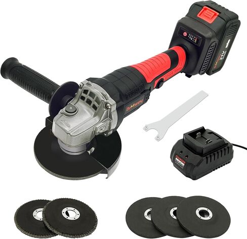 مطحنة زاوية لاسلكية 20 فولت من BeHappy، مطحنة زاوية كهربائية بدون فرشاة 4-1/2 بوصة مع بطارية 4.0 أمبير وشاحن سريع، عجلات طحن 4-1/2 بوصة، عجلات قطع، أقراص رفرف ومقبض مساعد قابل للتعديل in Kuwait