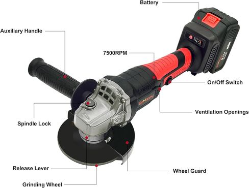 مطحنة زاوية لاسلكية 20 فولت من BeHappy، مطحنة زاوية كهربائية بدون فرشاة 4-1/2 بوصة مع بطارية 4.0 أمبير وشاحن سريع، عجلات طحن 4-1/2 بوصة، عجلات قطع، أقراص رفرف ومقبض مساعد قابل للتعديل in Kuwait