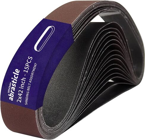 15 Pcs 2 x 42 Inch Assorted Aluminum Oxide Sanding Belt - 80/120/150/240/400 Grit in Saudi Arabia