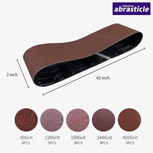15 Pcs 2 x 42 Inch Assorted Aluminum Oxide Sanding Belt - 80/120/150/240/400 Grit in Saudi Arabia